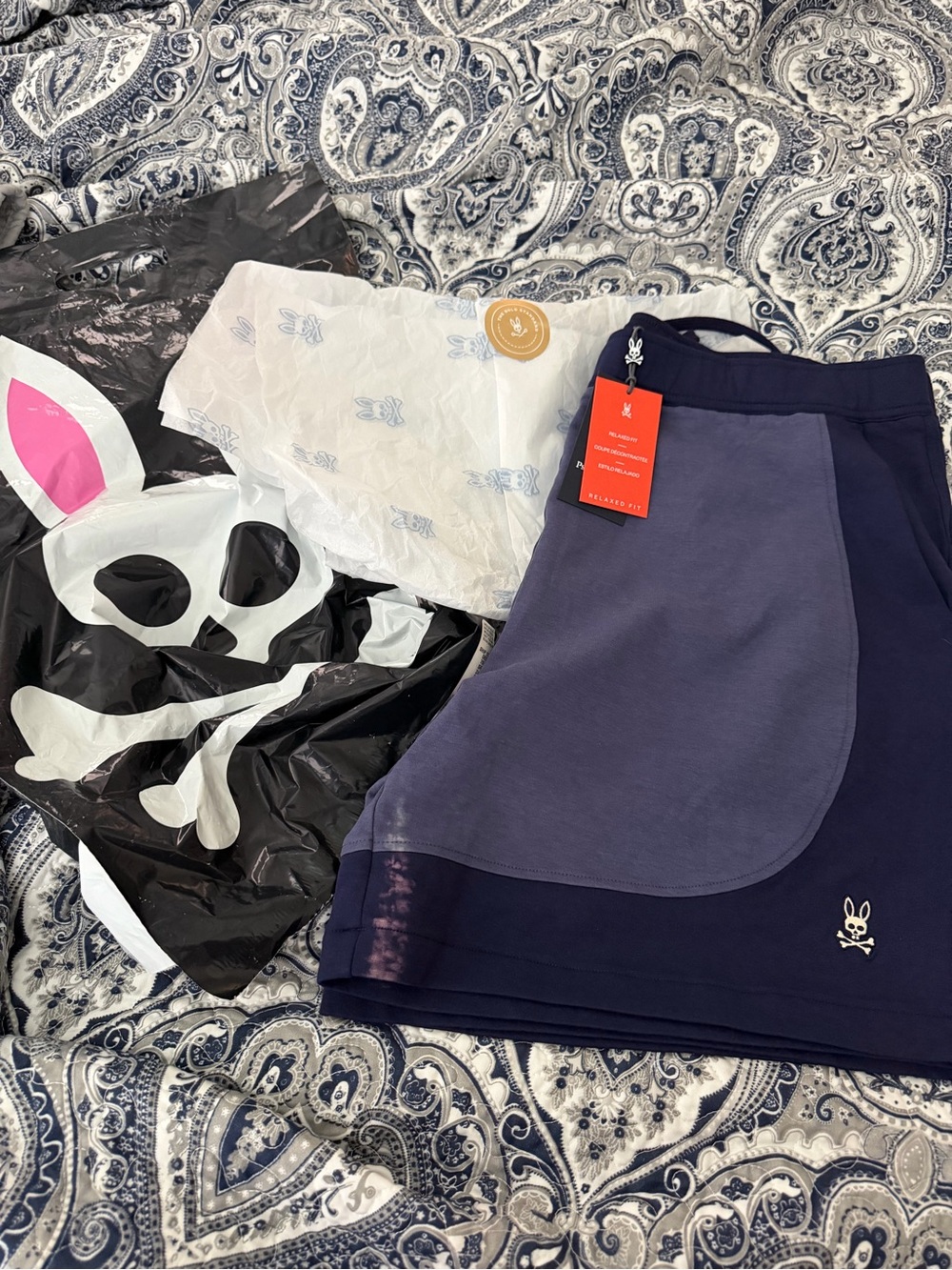 NWT Psycho Bunny Kelly Relaxed Fit Sweat Shorts XL Navy Colorblock MSRP $108